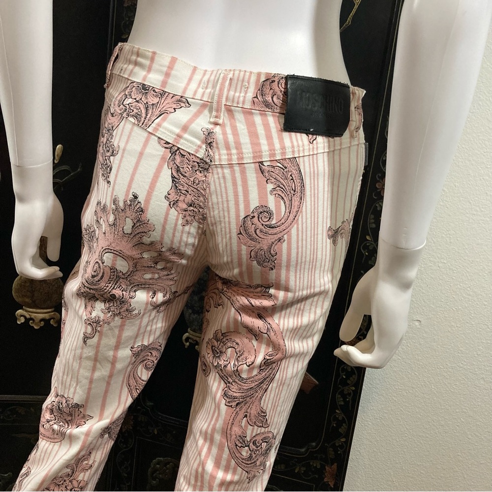 Moschino Jeans Pink Striped Boot Cut Printed Pants - Picture 9 of 12